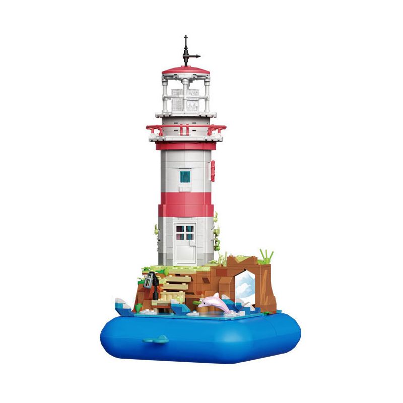 ZHEGAO 663007 non  NGỌN HẢI ĐĂNG ĐẢO ÂM NHẠC bộ đồ chơi xếp lắp ráp ghép mô hình Creator LIGHTHOUSE MUSIC BOX Sáng Tạo 909 khối