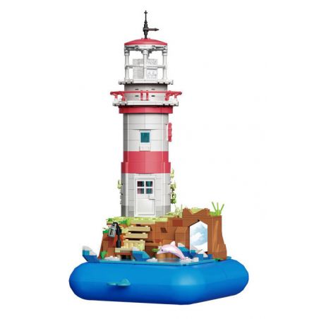 ZHEGAO 663007 non  NGỌN HẢI ĐĂNG ĐẢO ÂM NHẠC bộ đồ chơi xếp lắp ráp ghép mô hình Creator LIGHTHOUSE MUSIC BOX Sáng Tạo 909 khối