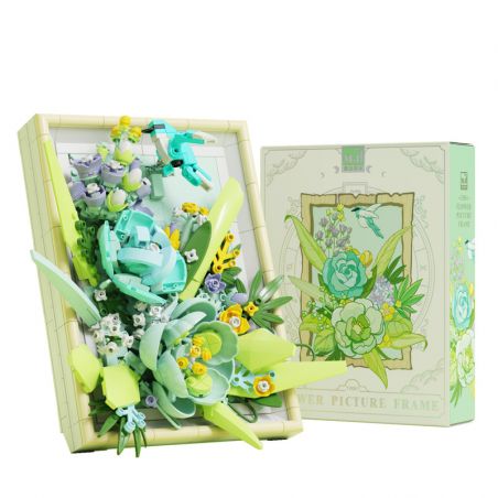BEAUTIFUL AND 13061 non  KHUNG ẢNH HOA XANH bộ đồ chơi xếp lắp ráp ghép mô hình Art FLOWER PICTURE FRAME
