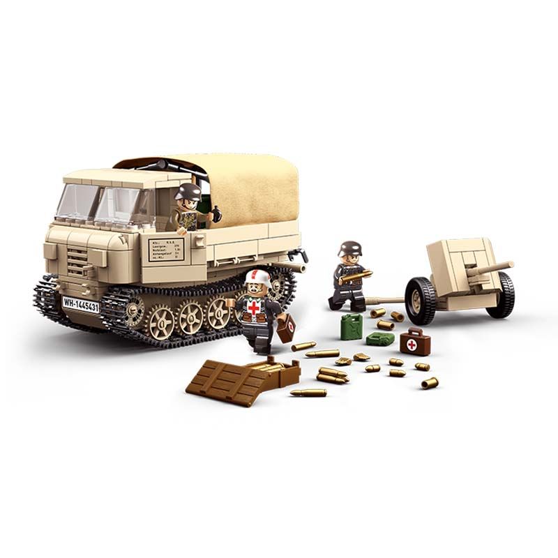 QuanGuan 100250 Quan Guan 100250 non  MÁY KÉO RSO/01 & SÚNG CHỐNG TĂNG 37MM bộ đồ chơi xếp lắp ráp ghép mô hình Military Army RSO/01 & 37MM ANTITANK GUN PAK35/36 Quân Sự Bộ Đội 606 khối