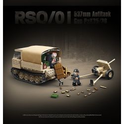 QuanGuan 100250 Quan Guan 100250 non  MÁY KÉO RSO/01 & SÚNG CHỐNG TĂNG 37MM bộ đồ chơi xếp lắp ráp ghép mô hình Military Army RSO/01 & 37MM ANTITANK GUN PAK35/36 Quân Sự Bộ Đội 606 khối