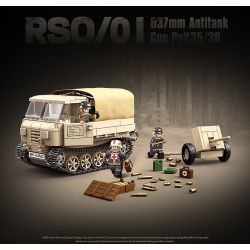 QuanGuan 100250 Quan Guan 100250 non  MÁY KÉO RSO/01 & SÚNG CHỐNG TĂNG 37MM bộ đồ chơi xếp lắp ráp ghép mô hình Military Army RSO/01 & 37MM ANTITANK GUN PAK35/36 Quân Sự Bộ Đội 606 khối