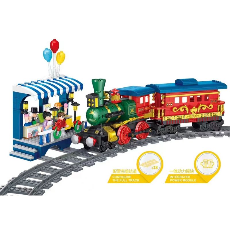 FORANGE FC1703 1703 non  DU LỊCH QUỸ ĐẠO TÀU THAM QUAN bộ đồ chơi xếp lắp ráp ghép mô hình City ORBITAL ADVENTURE SIGHTSEEING TRAIN Thành Phố 732 khối