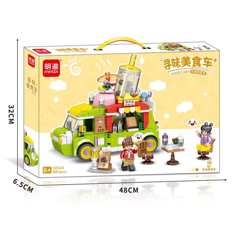 MINGDI LEIBAO 10143 non  TÌM XE BÁN ĐỒ ĂN TRÀ SỮA bộ đồ chơi xếp lắp ráp ghép mô hình FOOD CART 501 khối