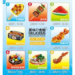 MINGDI LEIBAO K0537 0537 non  8 LOẠI MÓN ĂN NGON KEM XOÀI KEBAB DƯA HẤU MÁT LẠNH SUSHI TRỨNG CÁ TÔM CHIÊN VÀNG BÁNH QUY CẦU VỒNG ĐẦY MÀU SẮC RAMEN CÁNH GÀ NƯỚNG bộ đồ chơi xếp lắp ráp ghép mô hình 563 khối