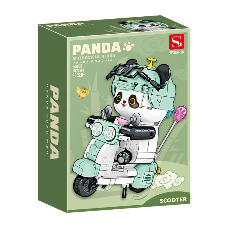 DOUBLE HEIGHT 20809 non  XE MÁY GẤU TRÚC bộ đồ chơi xếp lắp ráp ghép mô hình PANDA MOTORCYCLE RIDER 547 khối