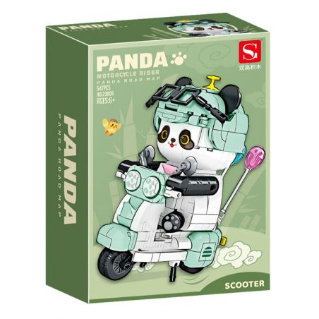 DOUBLE HEIGHT 20809 non  XE MÁY GẤU TRÚC bộ đồ chơi xếp lắp ráp ghép mô hình PANDA MOTORCYCLE RIDER 547 khối