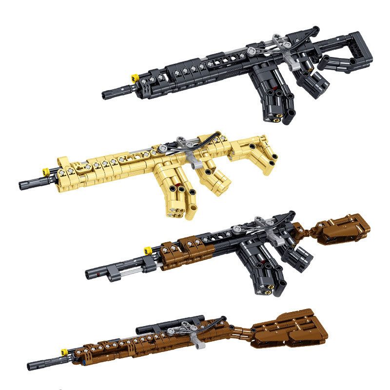 ZHEGAO 946001 non  4 LOẠI SÚNG TIỂU LIÊN bộ đồ chơi xếp lắp ráp ghép mô hình Military Army Quân Sự Bộ Đội 600 khối