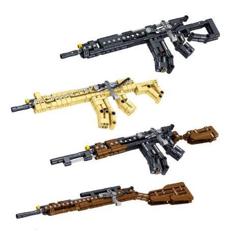 ZHEGAO 946001 non  4 LOẠI SÚNG TIỂU LIÊN bộ đồ chơi xếp lắp ráp ghép mô hình Military Army Quân Sự Bộ Đội 600 khối