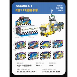 JIESTAR 58103 non  XE DU LỊCH F1 8 TỔ HỢP bộ đồ chơi xếp lắp ráp ghép mô hình Racers FORMULA 1 Đua Tốc Độ 862 khối