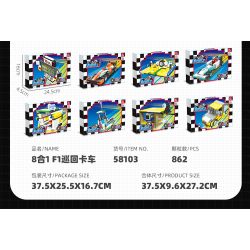 JIESTAR 58103 non  XE DU LỊCH F1 8 TỔ HỢP bộ đồ chơi xếp lắp ráp ghép mô hình Racers FORMULA 1 Đua Tốc Độ 862 khối