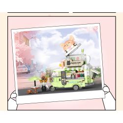 ZHEGAO 663005 non  XE CÀ PHÊ MÈO bộ đồ chơi xếp lắp ráp ghép mô hình STAR COFFEE CAR 1424 khối