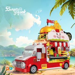 ZHEGAO 663006 non  XE TẢI BURGER HEO CON bộ đồ chơi xếp lắp ráp ghép mô hình BURGER TRUCK 566 khối