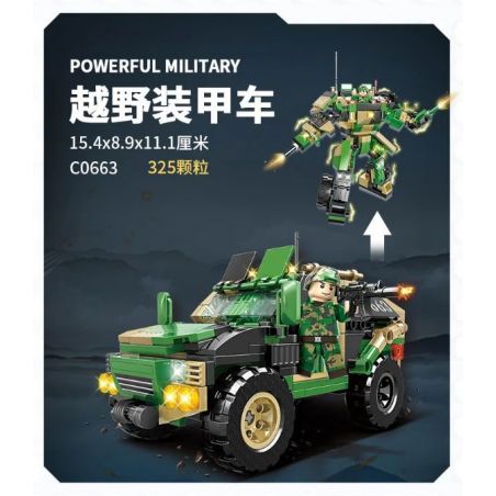 WOMA C0663 0663 non  XE BỌC THÉP ĐỊA HÌNH bộ đồ chơi xếp lắp ráp ghép mô hình Military Army POWERFUL MILITARY Quân Sự Bộ Đội 325 khối