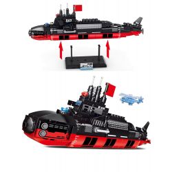 SEMBO 105735 non  TÀU NGẦM HẠT NHÂN CHIẾN LƯỢC TYPE 094 bộ đồ chơi xếp lắp ráp ghép mô hình Iron Blood Heavy Equipment IRON BLOOD HEAVY EQUIPMENT THE TYPE-094 STRATEGIC NUCLEAR SUBMARINE Đặc Nhiệm Máu Và Sắt 996 khối