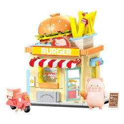 SEMBO 608073 KHU MA THUẬT TUYỆT VỜI CỦA LULU PIG NHÀ HÀNG BURGER bộ đồ chơi xếp lắp ráp ghép mô hình 444 khối