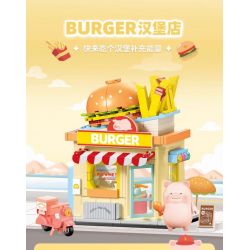 SEMBO 608073 KHU MA THUẬT TUYỆT VỜI CỦA LULU PIG NHÀ HÀNG BURGER bộ đồ chơi xếp lắp ráp ghép mô hình 444 khối