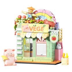 SEMBO 608074 KHU MA THUẬT TUYỆT VỜI CỦA LULU PIG CỬA HÀNG RAU CHAY bộ đồ chơi xếp lắp ráp ghép mô hình 519 khối
