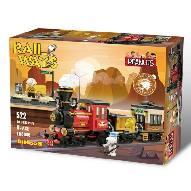 LINOOS LN8086 8086 non  TÀU RÌNH MÒ bộ đồ chơi xếp lắp ráp ghép mô hình Movie & Game SNOOPY RAILWAYS Phim Và Trò Chơi 522 khối
