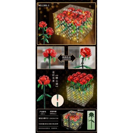 1301-1 non  9 BÔNG HỒNG bộ đồ chơi xếp lắp ráp ghép mô hình Creator Sáng Tạo