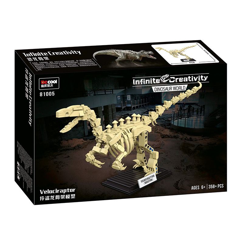 Decool 81005 Jisi 81005 non  MÔ HÌNH BỘ XƯƠNG VELOCIRAPTOR bộ đồ chơi xếp lắp ráp ghép mô hình DINOSAUR WORLD VELOCIRAPTOR 358 khối