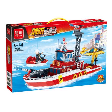 MINGDI C020 non  ĐỘI CỨU HỎA bộ đồ chơi xếp lắp ráp ghép mô hình City URBAN FIRE PROTECTION Thành Phố 408 khối