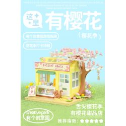 WEKKI 516601 non  CÓ MỘT CỬA HÀNG KẸO HOA ANH ĐÀO bộ đồ chơi xếp lắp ráp ghép mô hình Girl DESSERT HOUSE Con Gái