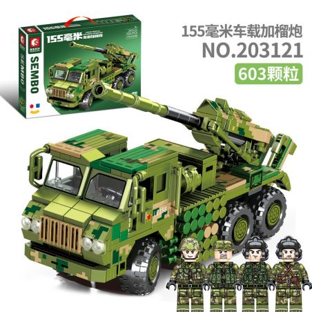 SEMBO 203121 non  PHÁO 155MM GẮN TRÊN XE bộ đồ chơi xếp lắp ráp ghép mô hình Military Army 155MM VEHICLE MOUNTED HOWITZER Quân Sự Bộ Đội 603 khối
