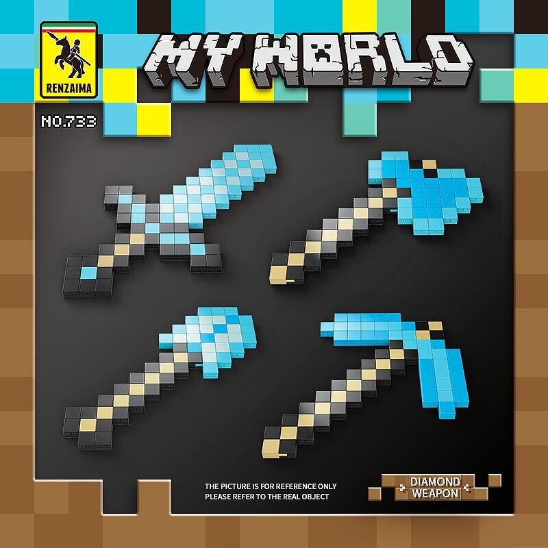 RENZAIMA 733 non  MINECRAFT LẮP RÁP VŨ KHÍ 4 KIỂU bộ đồ chơi xếp lắp ráp ghép mô hình MY WORLD Game Xây Dựng 932 khối