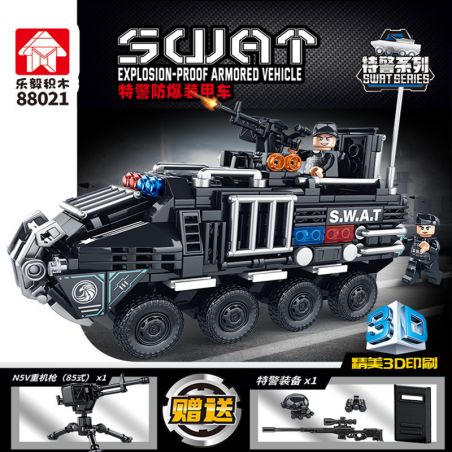 LEYI 88021 non  XE BỌC THÉP CHỐNG CHÁY NỔ ĐẶC BIỆT CỦA CẢNH SÁT bộ đồ chơi xếp lắp ráp ghép mô hình City EXPLOSION-PROOF ARMORED VEHICLE Thành Phố 478 khối