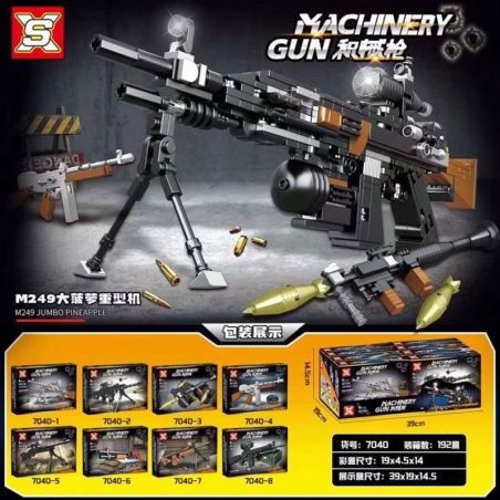 SX 7040 non  SÚNG JACKPOT 8 KIỂU bộ đồ chơi xếp lắp ráp ghép mô hình Military Army MACHINERY GUN Quân Sự Bộ Đội