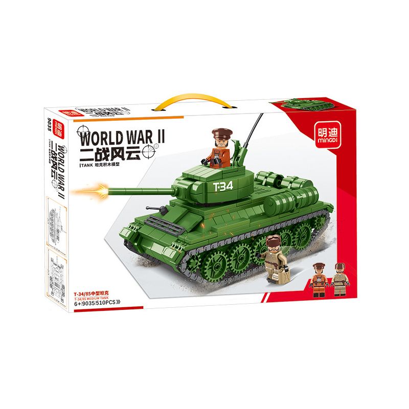 MINGDI 9035 non  XE TĂNG HẠNG TRUNG T-34 85 bộ đồ chơi xếp lắp ráp ghép mô hình World War Ii T-34/85 MEDIUM TANK Chiến Tranh Thế Giới Thứ 2 510 khối
