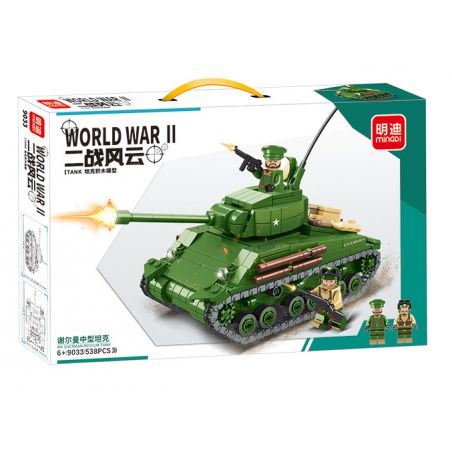 MINGDI 9033 non  XE TĂNG HẠNG TRUNG SHERMAN bộ đồ chơi xếp lắp ráp ghép mô hình World War Ii M4 SHERMAN MEDIUM TANK Chiến Tranh Thế Giới Thứ 2 538 khối