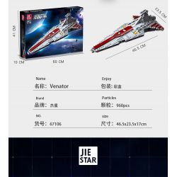 JIESTAR 67106 non  VENATO - TÀU TUẦN DƯƠNG TẤN CÔNG LỚP REPUBLIC bộ đồ chơi xếp lắp ráp ghép mô hình Star Wars VENATOR Chiến Tranh Giữa Các Vì Sao 960 khối