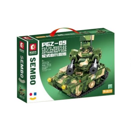 SEMBO 203118 non  PHÁO PHÒNG KHÔNG TỰ HÀNH BÁNH LỐP PGZ-09 bộ đồ chơi xếp lắp ráp ghép mô hình Military Army PGZ-09 WHEELED SELF-PROPELLED ANTIAIRCRAFT GUN Quân Sự Bộ Đội 408 khối