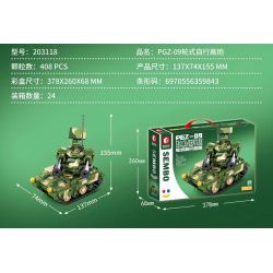 SEMBO 203118 non  PHÁO PHÒNG KHÔNG TỰ HÀNH BÁNH LỐP PGZ-09 bộ đồ chơi xếp lắp ráp ghép mô hình Military Army PGZ-09 WHEELED SELF-PROPELLED ANTIAIRCRAFT GUN Quân Sự Bộ Đội 408 khối