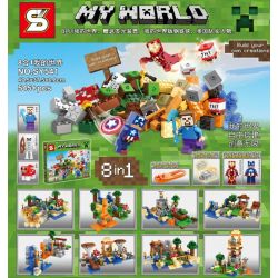 SHENG YUAN SY SY541 non  HỘP SÁNG TẠO 8 TRONG 1 bộ đồ chơi xếp lắp ráp ghép mô hình Minecraft MY WORLD Game Xây Dựng 545 khối