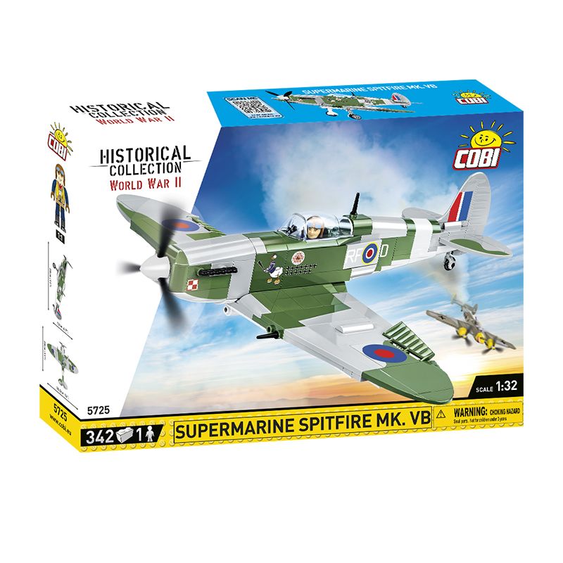 COBI CHARACTER BUILDING 5725 non  TRẬN CHIẾN THUNG LŨNG DUNG NHAM tỷ lệ 1:32 bộ đồ chơi xếp lắp ráp ghép mô hình Military Army SUPERMARINE SPITFIRE MK. VB Quân Sự Bộ Đội 342 khối
