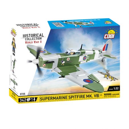 COBI CHARACTER BUILDING 5725 non  TRẬN CHIẾN THUNG LŨNG DUNG NHAM tỷ lệ 1:32 bộ đồ chơi xếp lắp ráp ghép mô hình Military Army SUPERMARINE SPITFIRE MK. VB Quân Sự Bộ Đội 342 khối