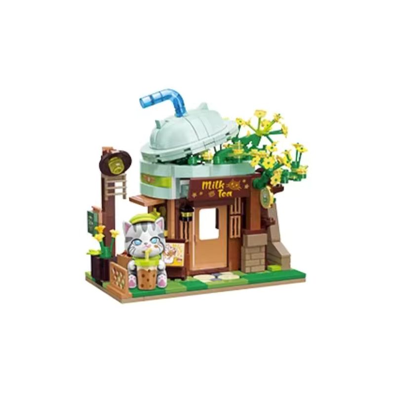 KEEPPLEY K28021 28021 CẢNH ĐƯỜNG PHỐ DỄ THƯƠNG MÈO THAM LAM QUÁN TRÀ SỮA NGẮN MEI bộ đồ chơi xếp lắp ráp ghép mô hình