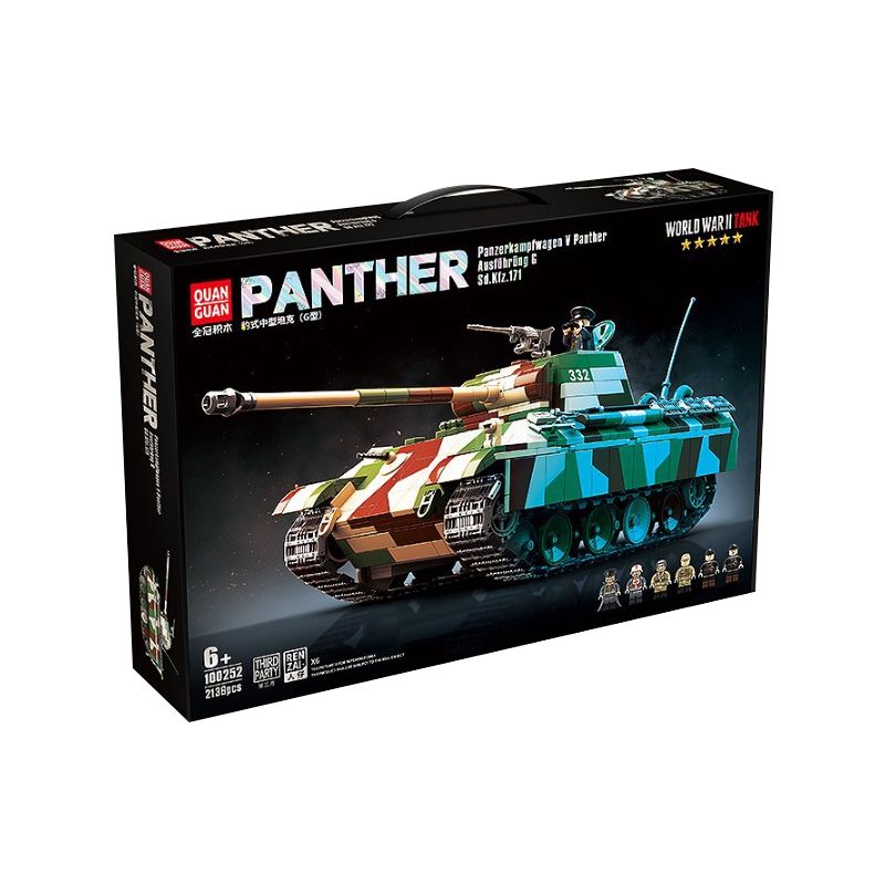 QuanGuan 100252 Quan Guan 100252 XE TĂNG PANTHER bộ đồ chơi xếp lắp ráp ghép mô hình Military Army PANZERKAMPFWAGEN V PANTHER AUSF.G Quân Sự Bộ Đội 2136 khối