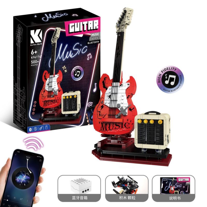 KAIYU KEEYEE WORLD K96174 96174 LOA BLUETOOTH ĐÀN GUITAR ĐIỆN ROCK bộ đồ chơi xếp lắp ráp ghép mô hình 500 khối