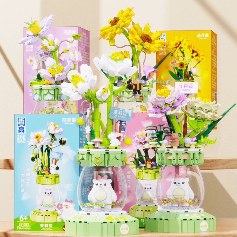 ZHEGAO 621012 NHỮNG BÔNG HOA ĐẦY MÀU SẮC VỪA CHỚM NỞ bộ đồ chơi xếp lắp ráp ghép mô hình Creator Sáng Tạo