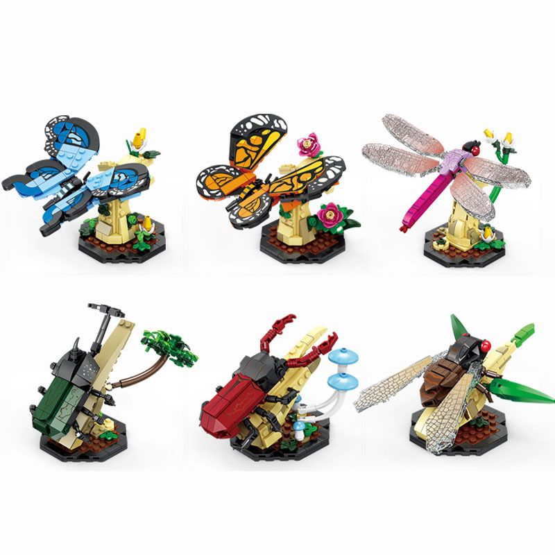 Kazi KY80059 80059 CÔN TRÙNG VÀ HOA 6 LOẠI THIÊN ĐƯỜNG PAPILIO BƯỚM CHÚA CHUỒN BỌ CÁNH CỨNG TÊ GIÁC VE SẦU bộ đồ chơi xếp lắp ráp ghép mô hình Creator INSECT AND FLOWERS Sáng Tạo 1029 khối