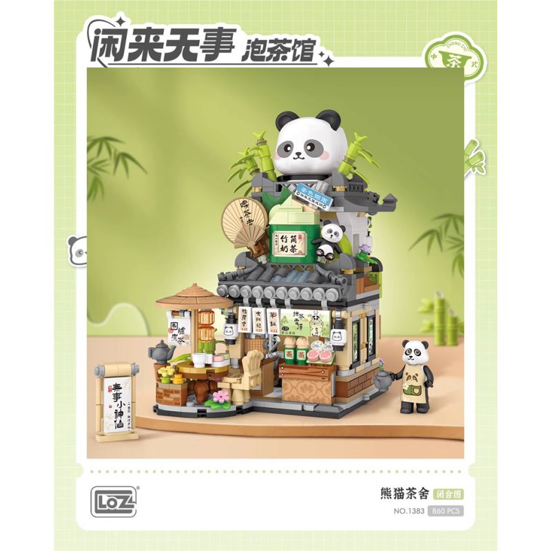 LOZ 1383 QUÁN TRÀ PANDA bộ đồ chơi xếp lắp ráp ghép mô hình 860 khối