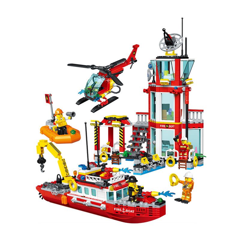 ZHEGAO QL2260 2260 DỊCH VỤ CHỮA CHÁY BIỂN bộ đồ chơi xếp lắp ráp ghép mô hình City MARITIME FIRE STATION Thành Phố 779 khối