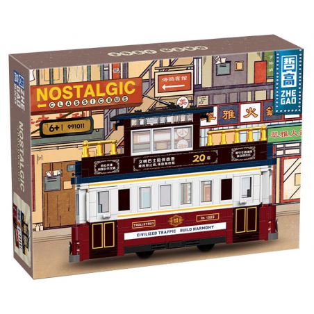 ZHEGAO 991011 non  XE ĐIỆN CỔ bộ đồ chơi xếp lắp ráp ghép mô hình City NOSTALGIC CLASSIC BUS Thành Phố 897 khối