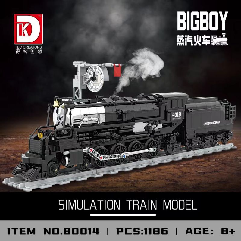 DK 80014 non  ĐẦU MÁY HƠI NƯỚC BIG BOY bộ đồ chơi xếp lắp ráp ghép mô hình City BIG BOY SIMULATION TRAIN MODEL Thành Phố 1186 khối