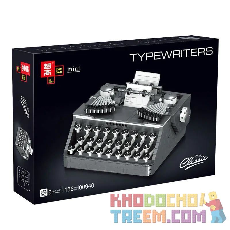 ZHEGAO 00940 non  MÁY ĐÁNH CHỮ CỔ ĐIỂN bộ đồ chơi xếp lắp ráp ghép mô hình Creator Expert TYPEWRITERS Chuyên Gia Sáng Tạo 1136 khối