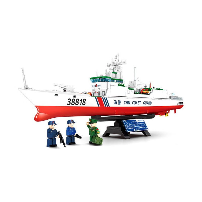 SEMBO 208038 MỘT QUỐC GIA HÙNG MẠNH TÀU CẢNH SÁT BIỂN TYPE 818 BLUE SEA GUARDIAN bộ đồ chơi xếp lắp ráp ghép mô hình Military Army Quân Sự Bộ Đội 691 khối